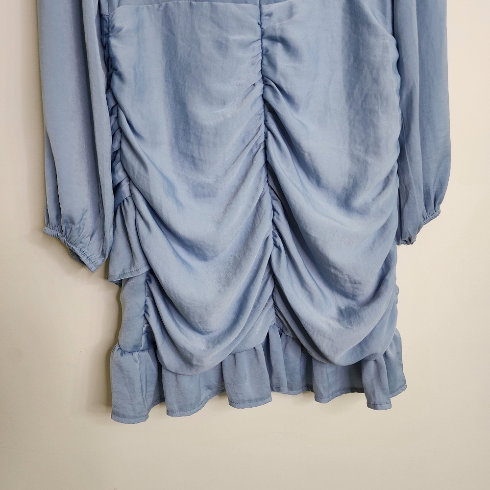 Light Blue V-Neck Ruffle Mini Dress - Picture 14 of 15